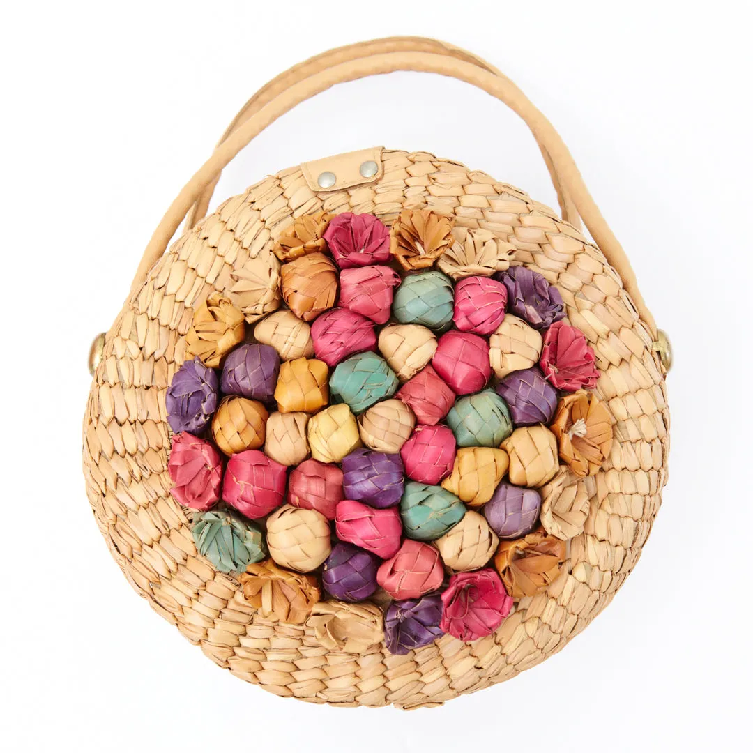 ROUND POSIES VINTAGE STRAW HANDWOVEN ROUND BAG