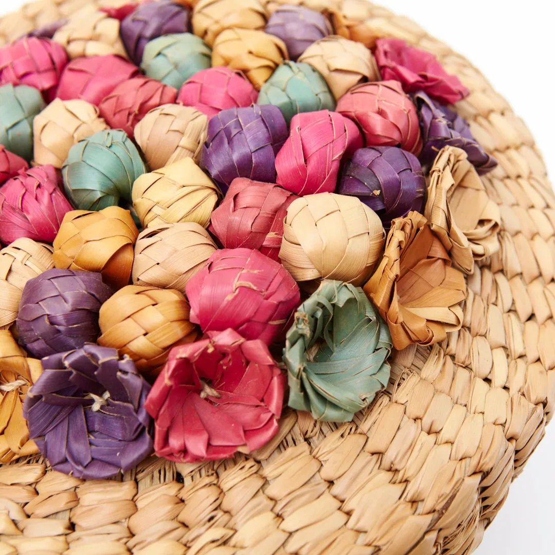 ROUND POSIES VINTAGE STRAW HANDWOVEN ROUND BAG