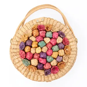 ROUND POSIES VINTAGE STRAW HANDWOVEN ROUND BAG