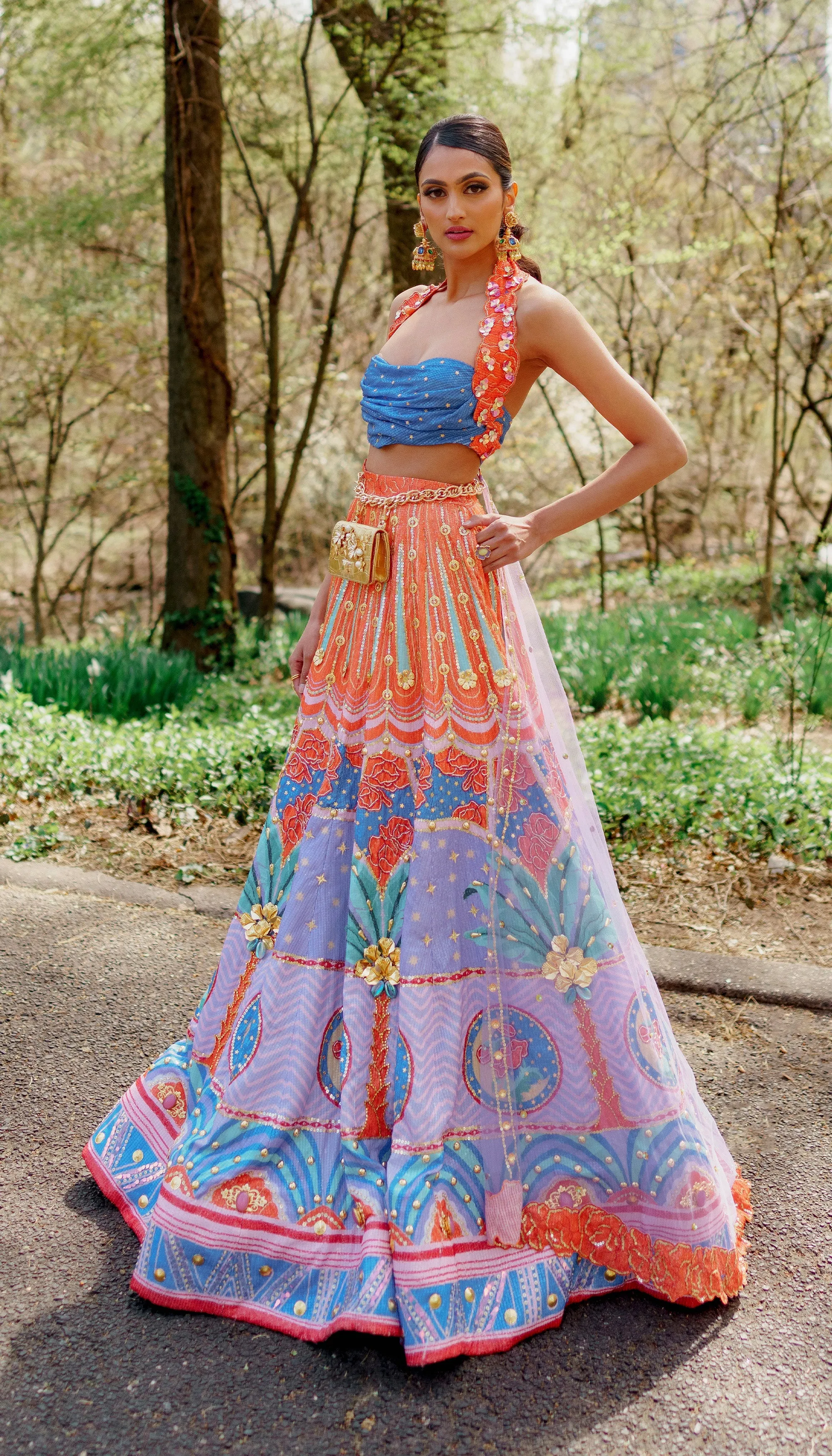 SERENITY- LILAC PRINTED AND EMBELLISHED FULL LEHENGA SET