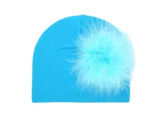 Teal Cotton Hat with Teal Large regular Marabou