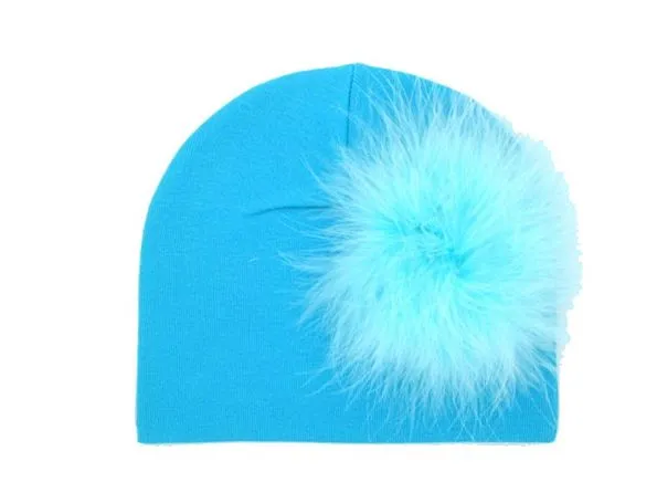 Teal Cotton Hat with Teal Large regular Marabou