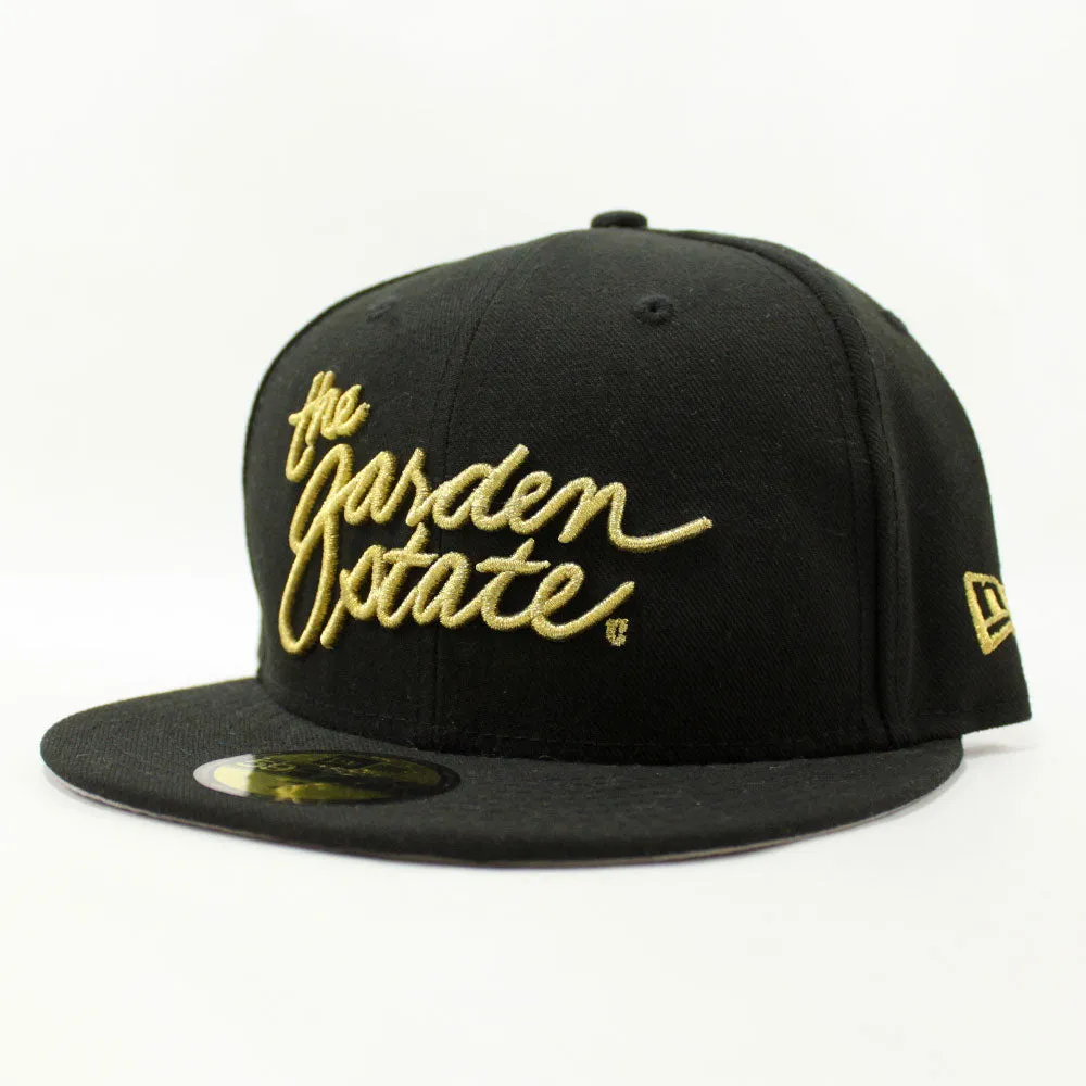 The Garden State Script New Era 59FIFTY Fitted Hat (BLACK GOLD GRAY UNDER BRIM)