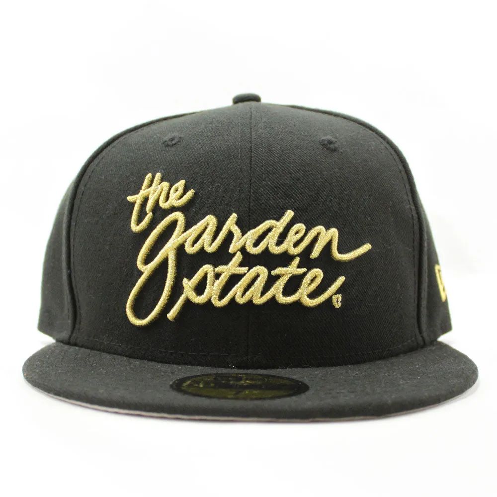 The Garden State Script New Era 59FIFTY Fitted Hat (BLACK GOLD GRAY UNDER BRIM)