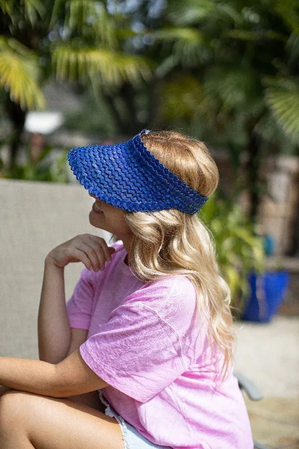 Tide Blue - Silk African Print Rattan Visor