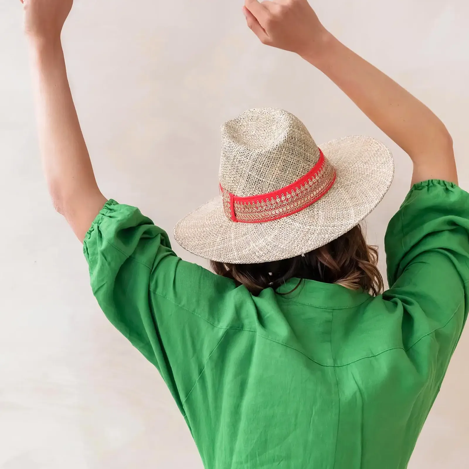 Vibrant Red and Gold Band Straw Fedora
