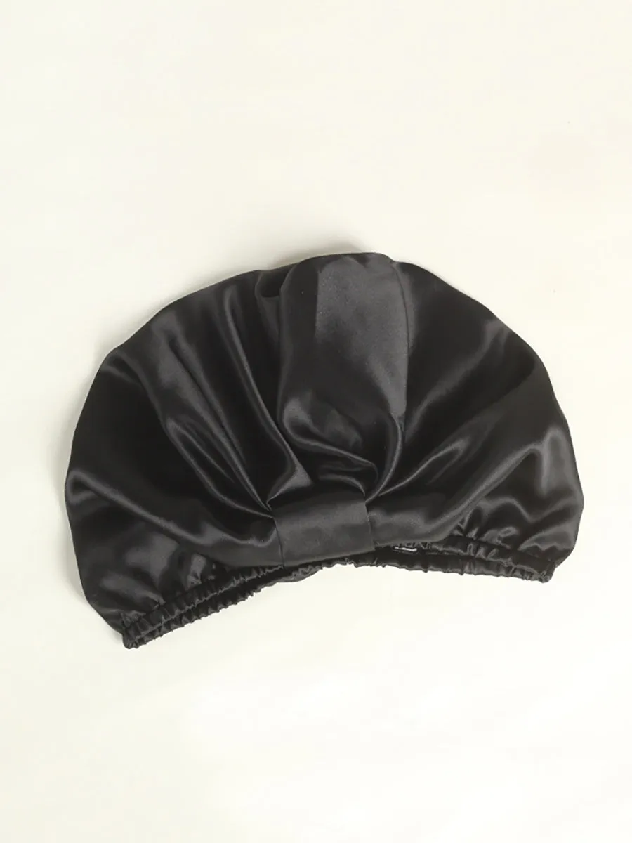 Women Elegant Solid Knot Silk Shower Cap Nightcap