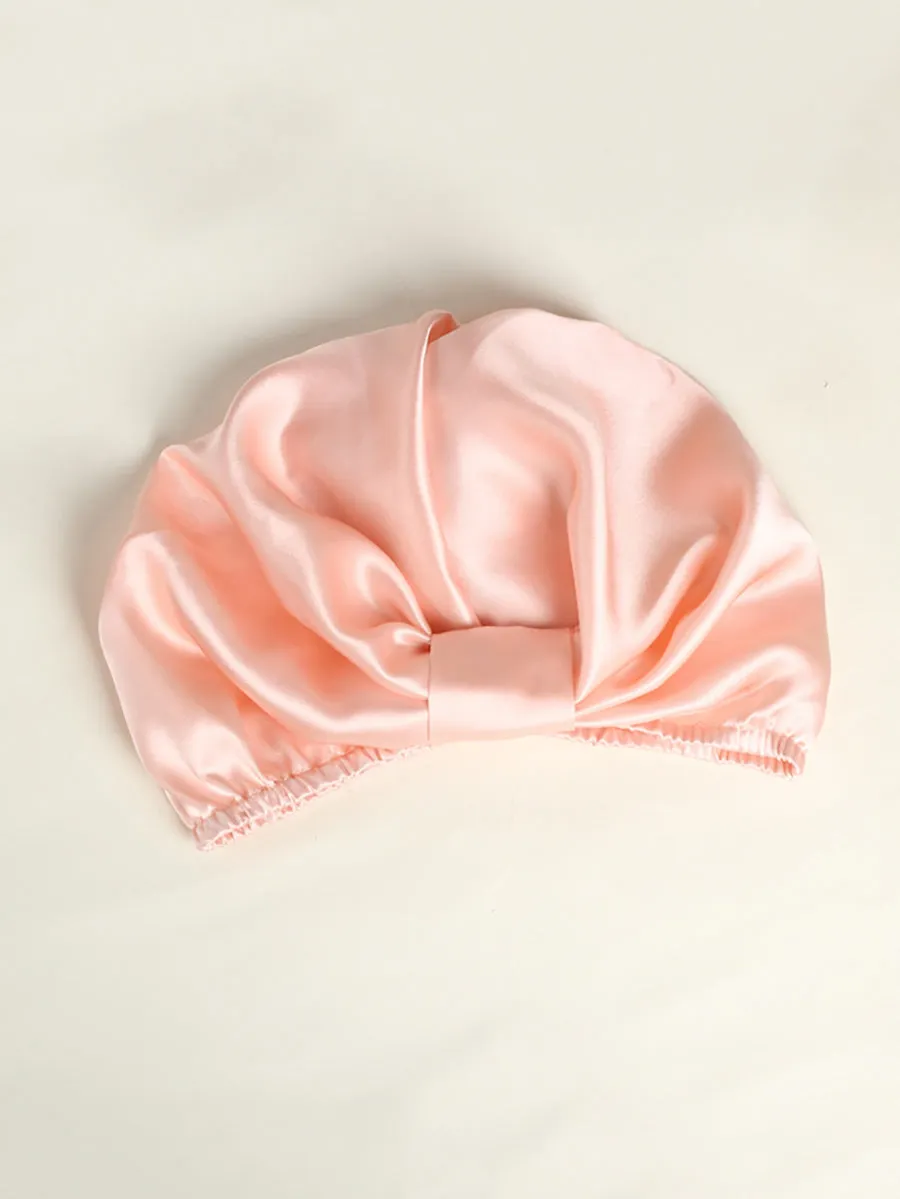 Women Elegant Solid Knot Silk Shower Cap Nightcap